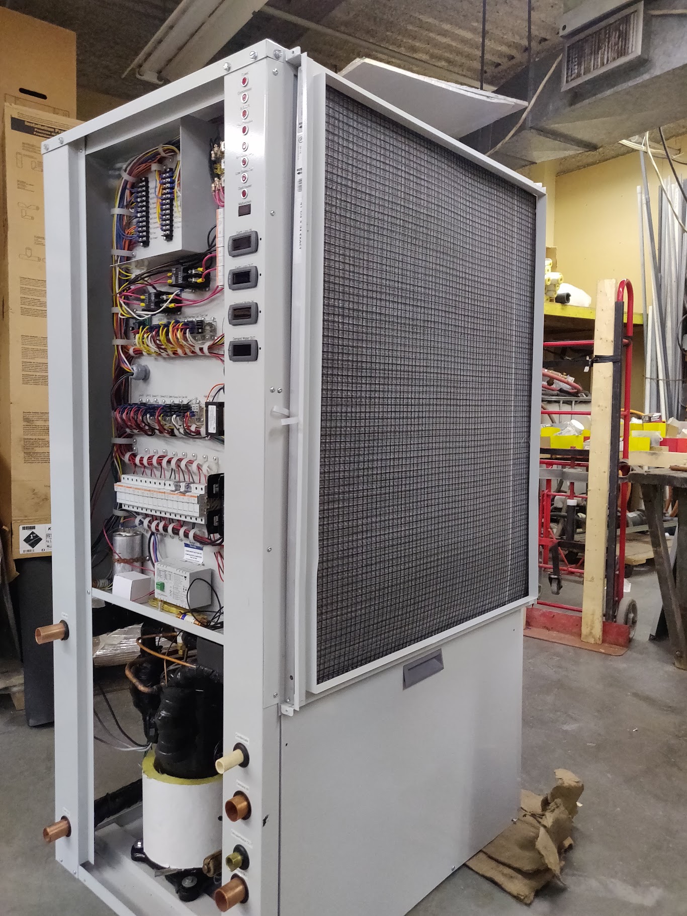 Open legacy cabinet showing the air coil.; exact model unconfirmed